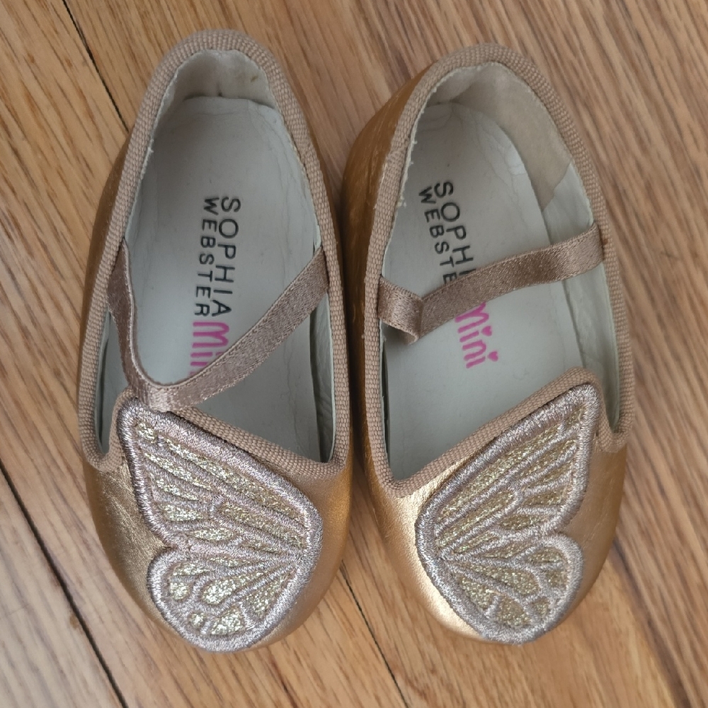Sophia Webster Gold Winged Kids Dress Shoes Sz 18/ Crib Shoes